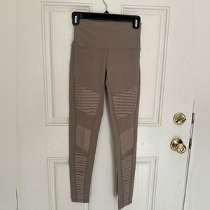 ALO YOGA Taupe High-Waisted Leggings with Ribbed Detail